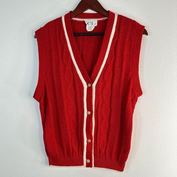 Vintage USA Cricket Lane Womens Red Cable Knit Sweater Vest Preppy Academia - Picture 1 of 9